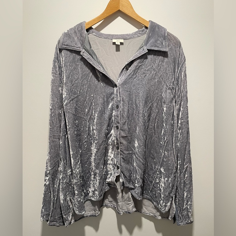 J Jill crushed velvet button up shirt, size XL
